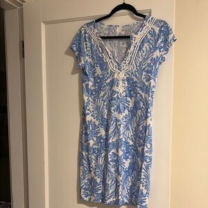 Lilly Pulitzer Blue and White Embellished Ruffled Sundress